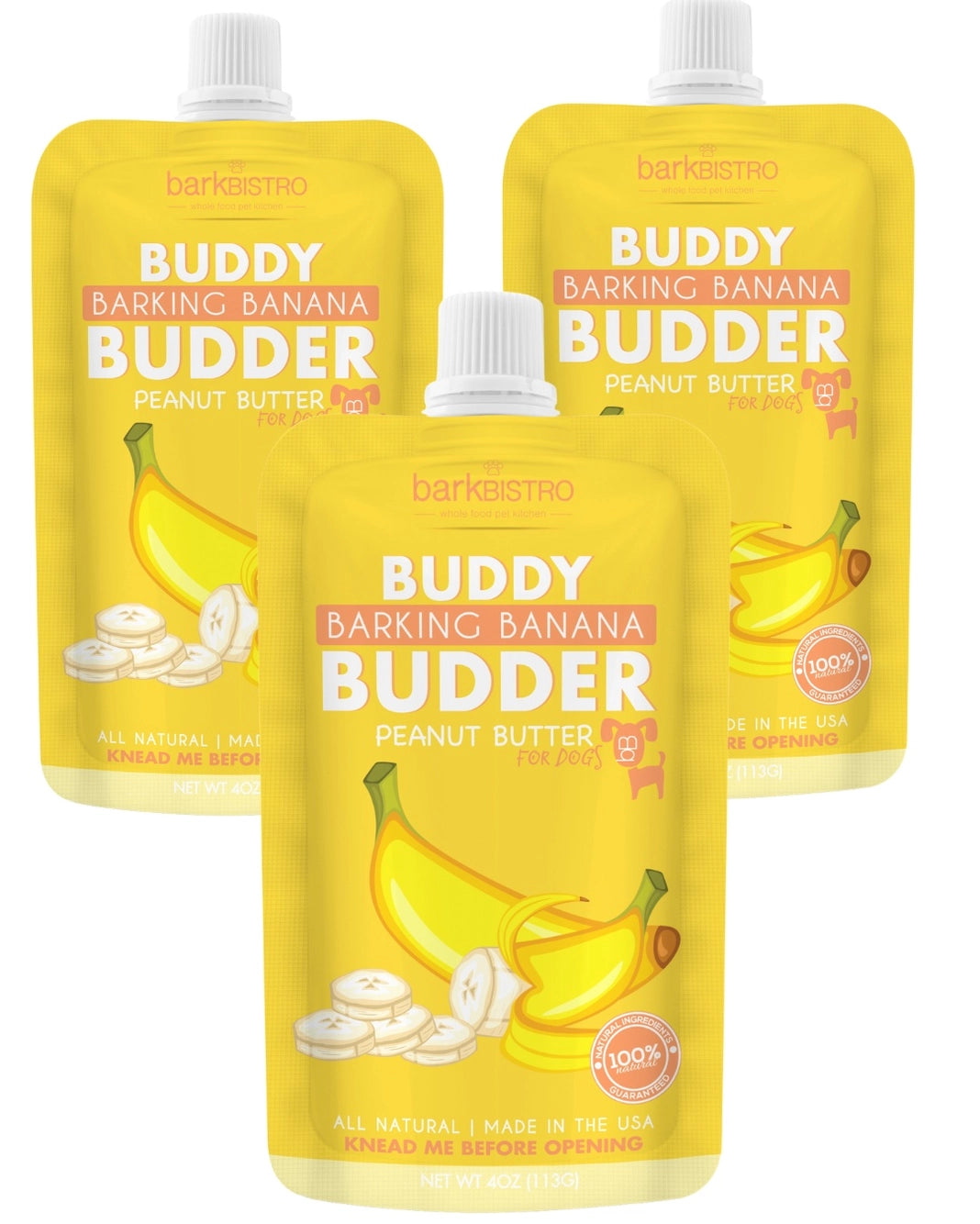 Buddy Budder Barking Banana 4oz Squeeze - 3pk